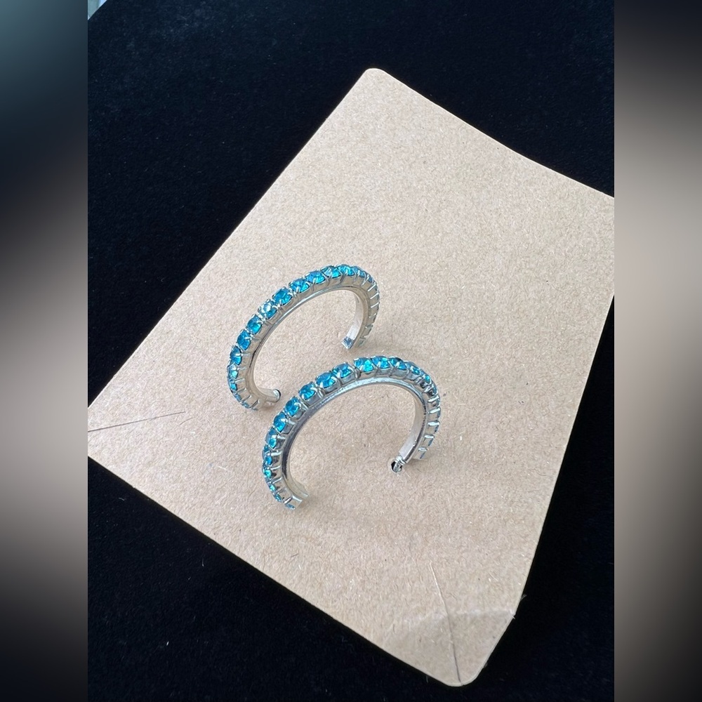 Turquoise Rhinestone Hoop Earrings - Picture 3 of 6